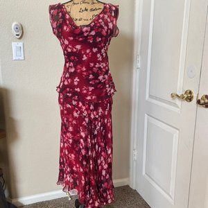 Pink petal-print silk chiffon layered top and skirt  Size small